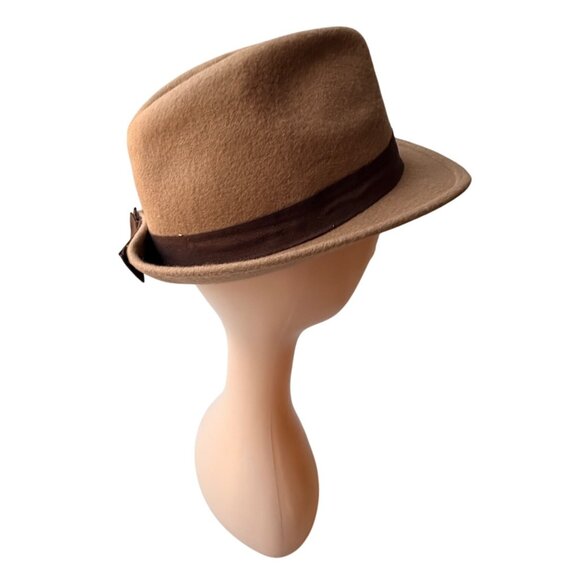 Vintage Womens Y2K Tan 100% Wool Fedora Brown Ribbon Band OS Collection Eighteen - Picture 2 of 6